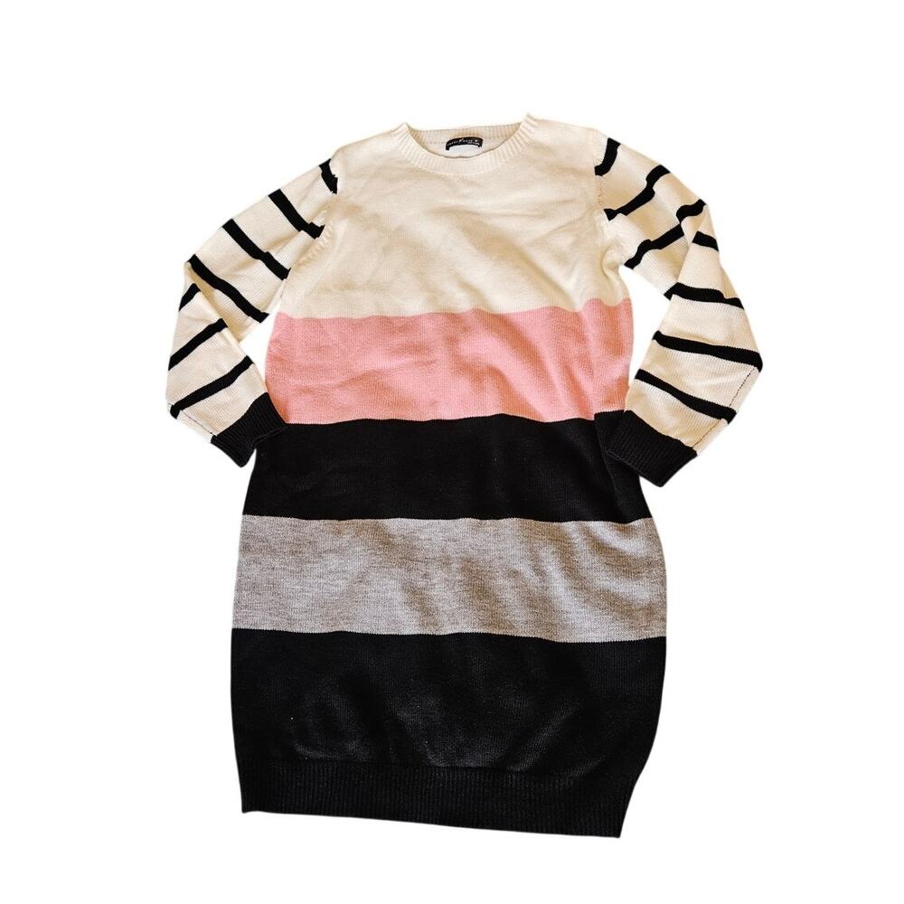 Emery Rose Colorblock Sweater Dress Size Medium Pink Gray Black Striped Sleeves